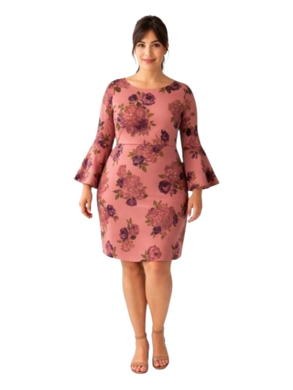 Betsey Johnson Vintage NWT 18 mauve floral bell sleeve sheath dress